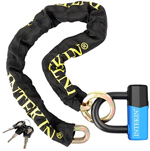 INTEKIN Antivol de chaîne de moto de 1,2 m avec cadenas en U de 1,6 cm pour motos, vélos, etc