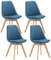 CLP 4er Set Esszimmerstuhl Linares Kunststoff I Stoff I Samt I Cord I Lederoptik I Lehnstuhl Mit Holzgestell, Farbe:blau, Material:Stoff