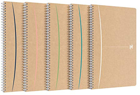 Oxford Touareg Notizbuch, A4, kleine Karos, 5 mm, 100 Seiten, Recyclingpapier, Spiralbindung, Kraftpapier, Farbe zufällig