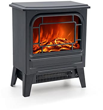 Kekai Chimenea Eléctrica de Suelo 1950W Nebraska 35x21x44 cm con Simulación de Fuego Negra para Interior