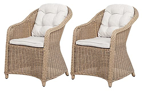2er Set Sessel BELLA rundes Polyrattan Natural Gartensessel Armlehnsessel