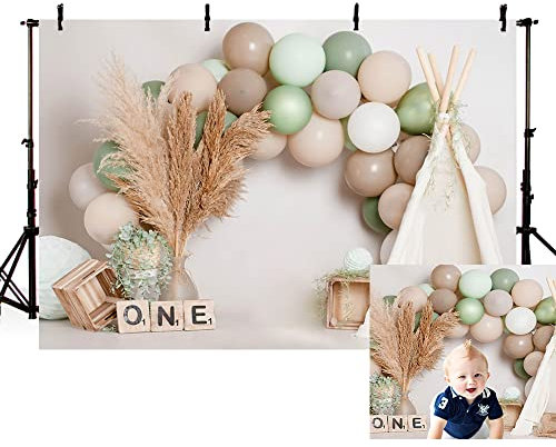 MEHOFOND 2,1 x 1,5 m Boho Thema Junge 1. Geburtstag Fotografie Hintergrund Bohemian Style Zelt Ballon Kinder Party Banner Photobooth Studio Dekoration Neugeborenen Portrait Fotoshooting Hintergrund