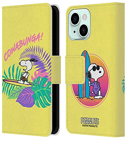 Head Case Designs Licenza Ufficiale Peanuts Cowabunga! Snoopy Aloha Disco Custodia Cover in Pelle a Portagoglio Compatibile con Apple iPhone 13 Mini