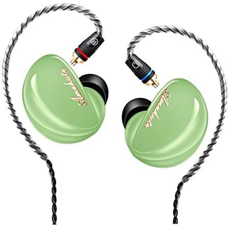 Famedy in Ear Monitors, TK300 In Ear Earphones, 10mm Large Unit Drive, Over 1 Magnetic Tesla, Professional Sound Isolating IEM Headphones for Musicians, MMCX Cable, 3D Printing Cavity (Green, No Mic)