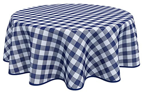 Home Direct Runde Wachstuch-Tischdecke, PVC, abwischbar, Gingham-Karo-Muster, 160 cm, Blau
