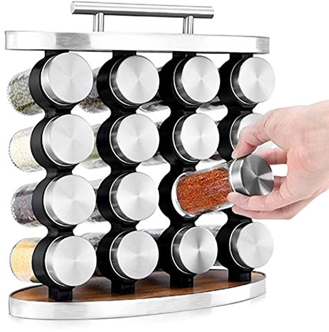 Spice Rack, 4 Tier Spice Rack Organiser Storage Free Standing with 16 Glass Spice Jars for Kitchen,Countertop,Cupboard,Pantry