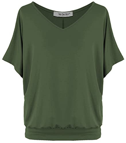Van Der Rich ® - Tshirt Oversize mit V-Ausschnitt im lässigen Stil - Damen(Khaki, L)