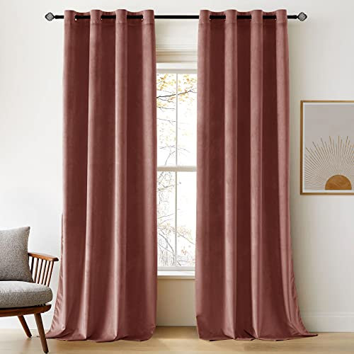 Woaboy Samtvorhänge Verdunkelungsvorhang Gardinen Samt mit Ösen Blickdicht für Wohnzimmer Blackout Curtains Thermovorhang Schalldämmend Schlafzimmer 2er Set 140x260cm (B x H) Rosa
