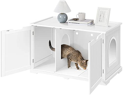 Yaheetech Katzenschrank 95 × 50 × 56 cm Katzenklo katzentoilette XXL mit großem Stauraum, Katzenhaus mit Einzeltür Katzenmöbel Haustier Hunde, Weiß