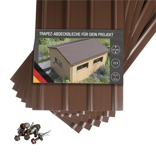 SMART 12 Stück Trapez-Abdeckblech Profilblech Premium-Blech Stärke 0,3 mm 125 x 45 cm 6,75 m² inkl. Schrauben (Braun)