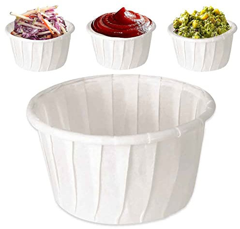 Paper Sauce Pots Portion Pot Ramekin Soufflé Dips Containers Disposable Round Deli 2oz / 4oz (Pack of 250) (2oz)
