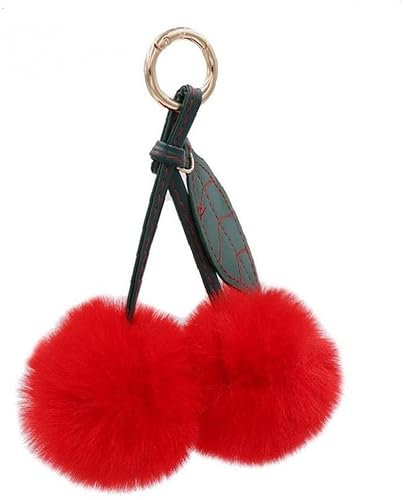 Porte-clés en peluche avec pompon en fourrure de cerise, porte-clés en forme de pompon, porte-clés décoratif, cadeau, Autres pierres précieuses