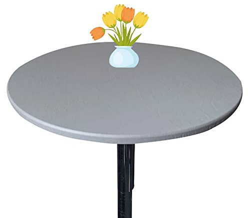 Morbuy Rund Tischdecke Elastisch, Rund Tischdecken Wasserdicht Schmutzabweisend Abwischbar Einfarbig Tischtuch für Dekoration Küchentisch Garten Kaffee Restaurant (120cm,Grau)