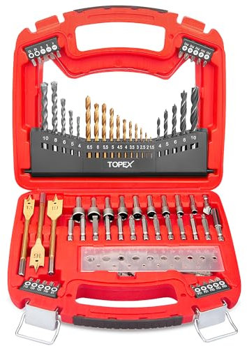 TOPEX 128-Piece Drill Bit Set HSS Titanium Drill & Screwdriver Bit Set with Storage Case Multifunctional for Precision Metal, Plastic, Copper and Wood Drilling