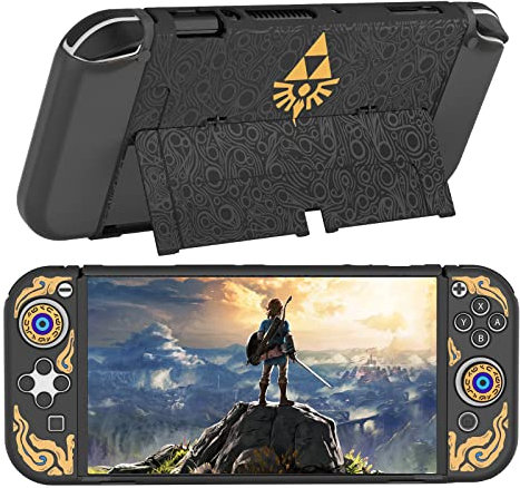 IINE Dockable Switch OLED Funda Protectora a Prueba de Golpes Compatible con Nintendo Switch OLED, Switch OLED Funda Protectora con cómoda Funda de Agarre Joy-con y 2 Tapas de Agarre para el Pulgar,