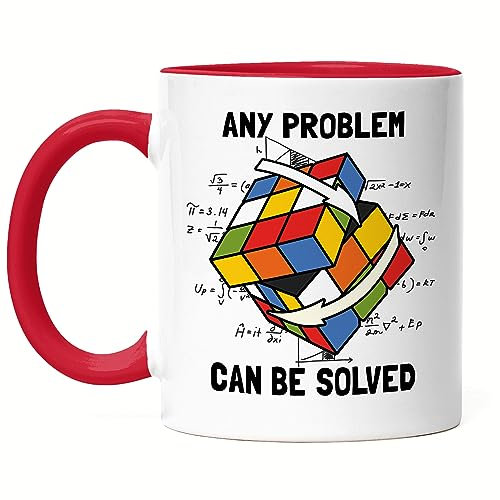 Hey!Print Any Problem Can Be Solved Tasse Rot Rubik Cube Magic Würfel Retro Rubi Vintage Nerd Zauberwürfel