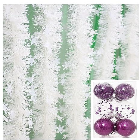 Yurosiay 2 Stück 2m Weihnachten Girlande Mit 6 Stück 8cm Transparente Weihnachtskugeln Weiß Künstliche Tannengirlande Mit Schneeflocken Deko Weihnachtsbaum Girlande Weihnachtsgirlande Lila