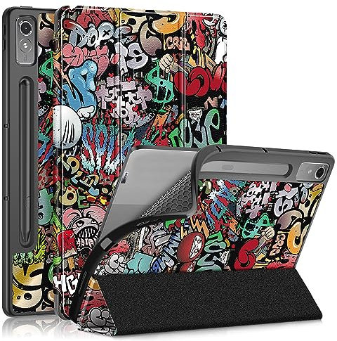 TOPCASE TPU Suave Funda para Lenovo Tab P12 12.7 TB371FC/Pad Pro 12.7,Ultra Delgada Funda con Función de Soporte y Reposo/Activación Automática,Graffiti