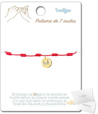 cotigo Bracciale 7 nodi rosso con lettera iniziale A-Z Acciaio Inossidabile-Amuleti della Fortuna e Protezione-Bracciale Male Occhio Bracciale Filo Rosso per Coppie Amicizia Donna, Taglia unica