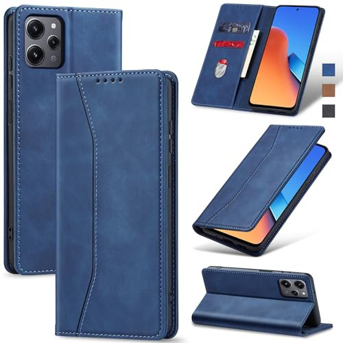 Jasonyu Funda para Xiaomi Redmi 12, Cuero PU Carcasa, Tipo Libro Flip Case con Tarjetas y Cartera, Soporte Plegable, Cierre magnético, Capa (Azul)