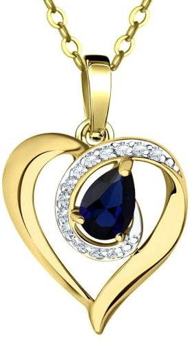 Limana Damen Gold Kette Herz echter Saphir 925 Silber Herzkette mit blauen Edelstein Anhänger Goldkette 45-50cm Geschenk für Frau Ehefrau (Echter blauer Saphir/Gold)