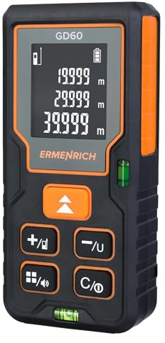 Ermenrich Reel Plus GD60 Laser-Messgerät 60M Tragbares Messwerkzeug Entfernung Fläche Volumen Pythagoras-Modus Einheitenschaltung LCD-Display mit Speicherfunktion für Innenräume