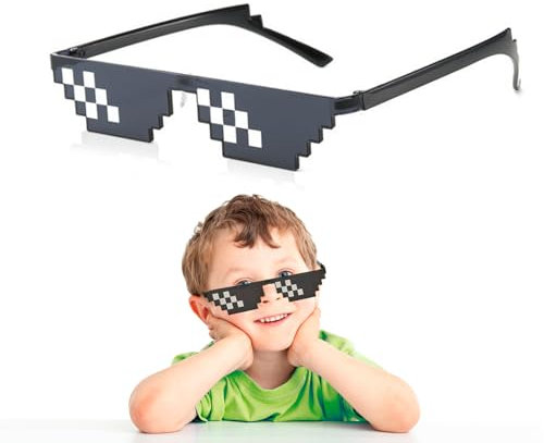 Jasminum 8 Bit Pixel Mosaik Glas, Coole Mosaik-Sonnenbrille in Schwarz, Retro Gaming, Spieler Sonnenbrille, Ideal Als Geschenk Für Kinder, Als Fotorequisite Oder Als Partydekoration