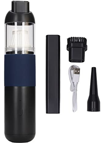 Psytfei Aspiradora De Mano Inalámbrica, Miniaspiradora De Mano De 120W, 20K Pa, Plumero De Aire De Succión Fuerte para Uso Industrial De Coche(Negro + Azul)