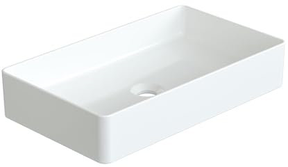 Waschbecken Bad 60 cm mit Hahnloch Aufsatzwaschbecken Gäste wc Handwaschbecken aus Keramik ohne Überlauf ultradünner Rand