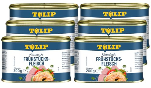 TULIP 6x Schweine-Frühstücksfleisch 200g | leckeres Schweinefleisch in der praktischen recycelbaren Konserve | Schweine-Frühstücksfleisch in der Dose | 86% Schweinefleisch