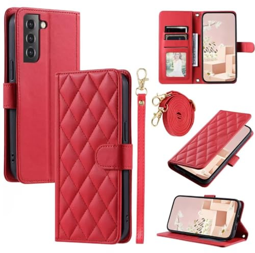 Handyhülle für Samsung Galaxy A40 Handykette, Lederhülle für Samsung Galaxy A40 Necklace Klappbar Hülle Tasche Luxury Stoßfeste Case Schutzhülle Kartenfächer für Samsung Galaxy A40, rot