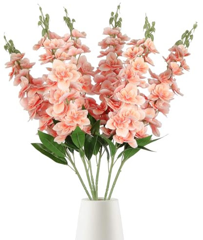 IPOPU Delphinium Artificial Flowers,6PCS Artificial Snapdragon Flowers 33 Silk Larkspur Flowers for Tall Vases Wedding Party Home Table Decor(Peach)