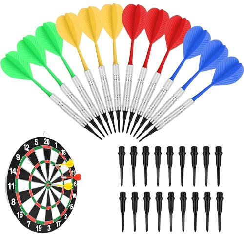 QIUMING 12 Stück 14g Professionelle Dartpfeile mit 36 Kunststoff Dartpfeile mit kunststoffspitze Dartpfeile Schäfte Zubehör für Junge Leute und Alte Leute Innenaktivitäten (rot, blau, grün, gelb)
