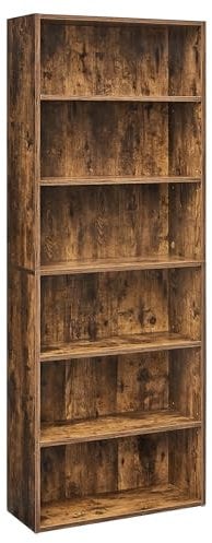 VASAGLE Bücherregal 6 Ebenen, Standregal, Aufbewahrungsregal, verstellbare Einlegeböden, für Wohnzimmer, Homeoffice, Schlafzimmer, vintagebraun LBC166X01