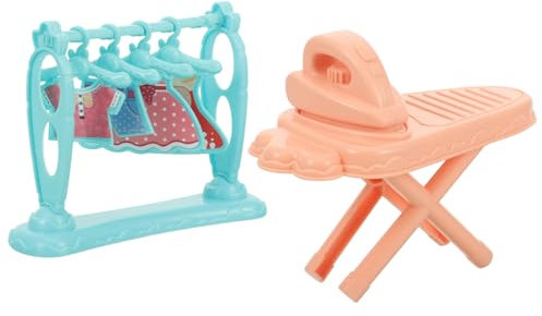 KITANDOVE Baby Puppe Puppenhaus Kit Mini Bügeltisch Mini Kleidung Rack Mädchen Spielzeug Decor Set