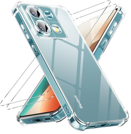 Vauki Trasparente Cover per Xiaomi Redmi Note 13 5G con 2 Pezzi Vetro Temperato, Custodia Ultra Sottile Silicone Morbido TPU con Pellicola Protettiva, Antiurto Cellulare Case