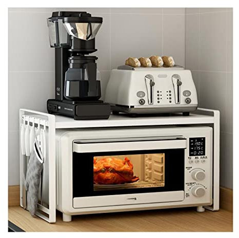 Estante de almacenamiento para microondas, soporte para horno microondas, estante para tostadora, estante organizador de especias para almacenamiento de cocina, baño, placa de metal grande de 2 nivele