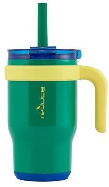 REDUCE Coldee Kids Drinking Cup with Lid and Straw, Insulated Travel Mug, Leakproof, Sweatproof Stainless Steel, BPA Free, Includes Handle, Reusable Silicone Straw, 400 ml