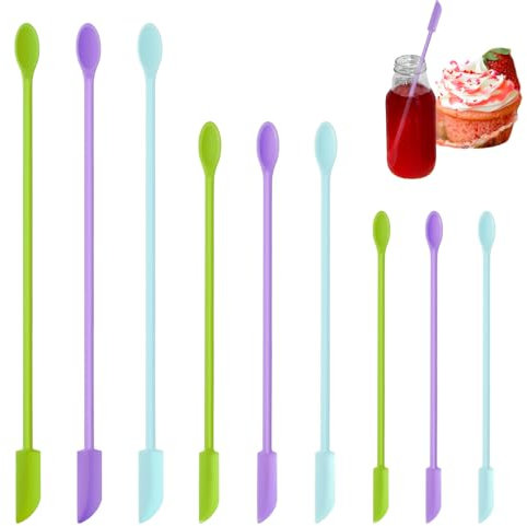 Teigschaber Silikon Klein, 9 Stück Hitzebeständig Mini Silikon Teigspachtel Make-up-Spatel, dünnes Back-Küchenutensil, kleines Spatel-Set für Gläser, Küchenflaschen, Kosmetik (lila, blau, grün)