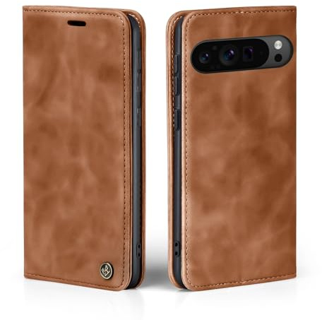 LBH Handyhülle für Google Pixel 9 Pro XL in Hellbraun mit Karten- und Geldfach Smartphone Hülle mit Standfunktion Flip Case Schutzhülle Magnetverschluss Vintage