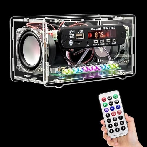 Kit di pratica di saldatura, kit radio FM, kit di altoparlanti Bluetooth fai da te, kit di progetti elettronici per adulti, mini kit amplificatore audio domestico con display digitale (trasparente)