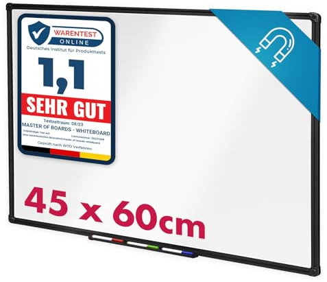 KARAT Whiteboard magnetisch - Magnettafel mit schwarzem Alu-Rahmen und Ablageschale für Boardmarker - Memoboard inkl. Montagematerial, Magnetwand für Büro, Schule (Onyx) (45 x 60 cm)