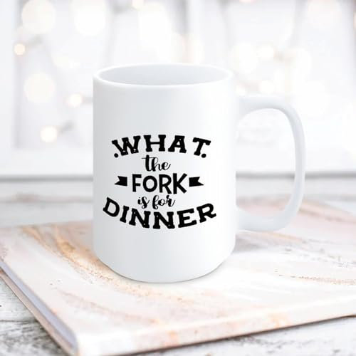 Yelolyio What The Fork is for Dinner Ceramic Coffee Mug 15oz Novelty White Coffee Mug Tea Milk Juice Christmas Coffee Cup Funny Gifts for Girlfriend Boyfriend Man Women