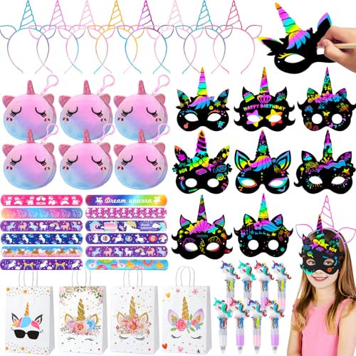 Toyssa Kit Anniversaire Licorne Cadeau Anniversaire Pinata Fille Licorne Porte Monnaie Enfant Masque Gratter Stylo à Bille Bandes de Cheveux Bracelet à Claquer Sac de Fête Licorne Enfants Invites