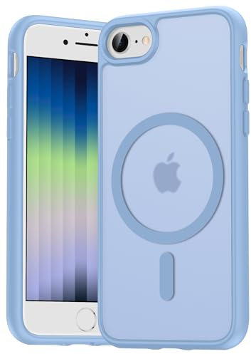 Natiiozie Magnetisch Hülle Kompatibel mit iPhone SE 3/2(2022/2020), iPhone 8/7, Matt Handyhülle Kompatibel mit MagSafe, Stoßfest Kratzfest Schutzhülle Nie Vergilbung Rückseite Dünn Case Blau