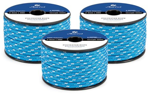 Abma Cord Polyesterseil 4mm x 20m Seil Geflochtene Schnur Reißfest für Outdoor, Boot, Festmacher, Zelt, Garten - Blau/Weiß