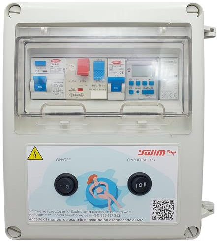 SWIMHOME Cuadro Eléctrico para Piscina Iluminación y Motor | Guardamotor y Transformador | Sin Controlador | Contactor para Motor | 60W 12DC | Bomba de Agua +2CV 9-14A