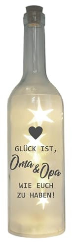 WB wohn trends LED-Flasche mit Motiv, Glück ist Oma & Opa wie euch zu haben, grau, 29cm, Flaschen-Licht Glitzer-Flasche Leuchtflasche Lampe mit Text Spruch