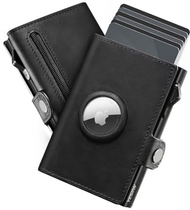 YESIIW Airtag Geldbeutel Echtes Leder Geldbörse Herren Airtag mit Extra Große Kapazität Pop-up Portmonee Herren Airtag Wallet für 10 Karten & Münzfach Smart Wallet mit RFID Schutz (Schwarz)