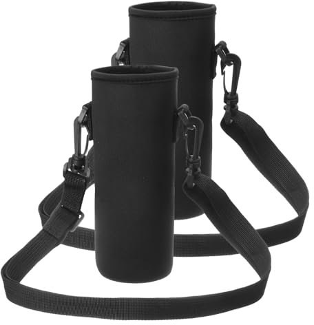 sourcing map 2 fundas de neopreno para botella de agua con correa, bolsa de transporte de botella de vidrio de agua aislada de 18.5 onzas, soporte plegable para botella de bebida con asa, color negro